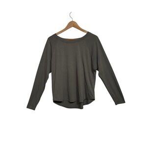 Athleta Mesh Back T-Shirt Women's M Gray Long Sleeve Activewear Yoga Running Top